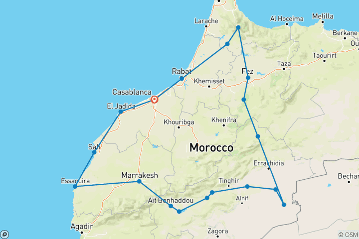 Carte du circuit Circuit culturel incontournable au Maroc pendant 11 jours au départ de Casablanca