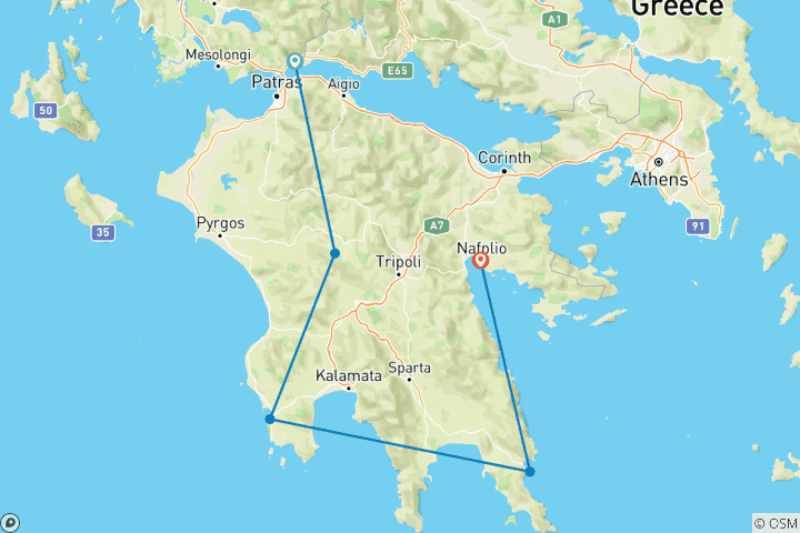 Carte du circuit La splendeur du Péloponnèse