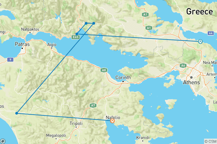 Carte du circuit Découverte de la Grèce antique en auto-tour (Grèce du Nord et Péloponnèse)