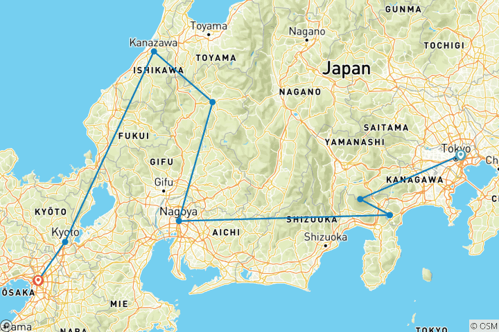 Mapa de 12 días Japón cultura y naturaleza circuito clásico en familia (guía y conductor privados）