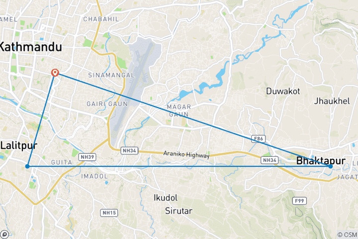 Kaart van Zeven WerelderfgoeddagRondreis door door de Kathmanduvallei