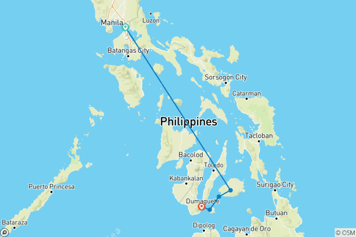 Carte du circuit Philippines étonnantes - visite d'île en île, Manille et Visayas