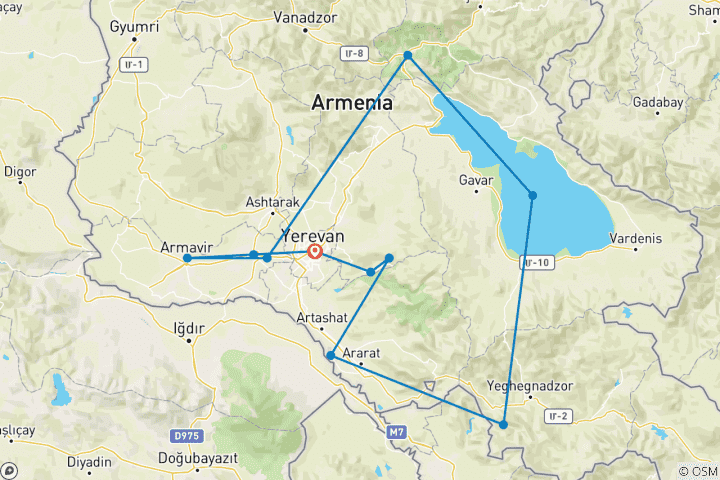 Carte du circuit Arménie Privé Départ Garanti - 8 jours / 7 nuits 2026