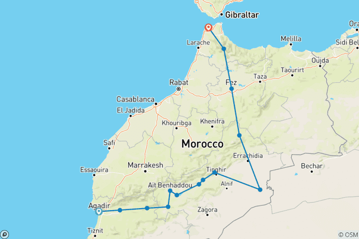 Karte von 11 Tage von Agadir zur Entdeckung Marokkos