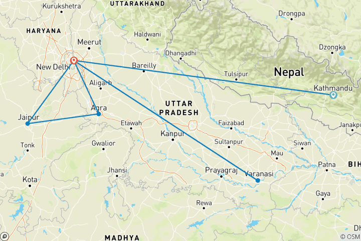 Carte du circuit L'Inde classique et le Népal, un circuit réservé aux femmes (petit groupe)