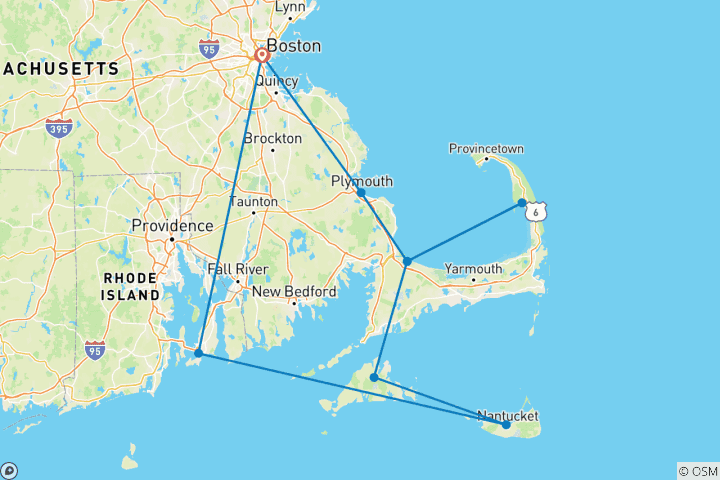 Map of Boston, Cape Cod and the Islands, a Women-Only Tour (Small Group)