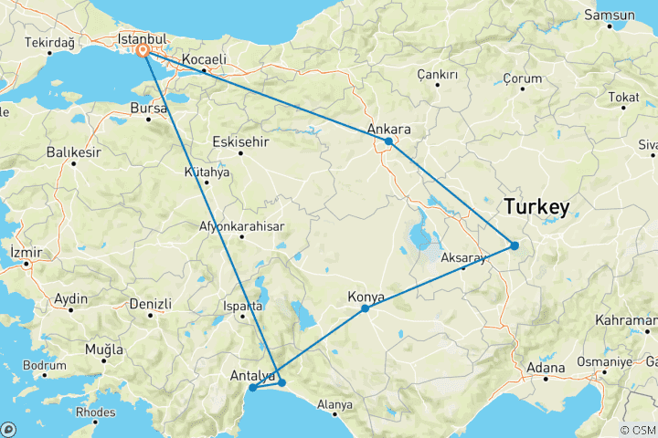 Kaart van Fantastische Turkije Luxe Rondreis