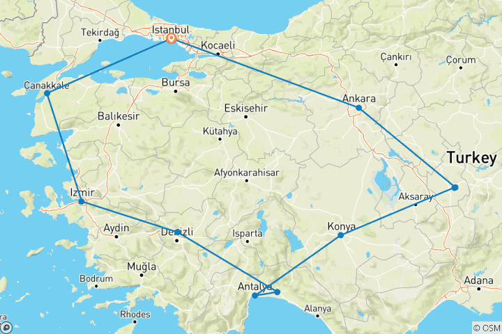 Kaart van Ongelooflijke Turkije Luxe Rondreis