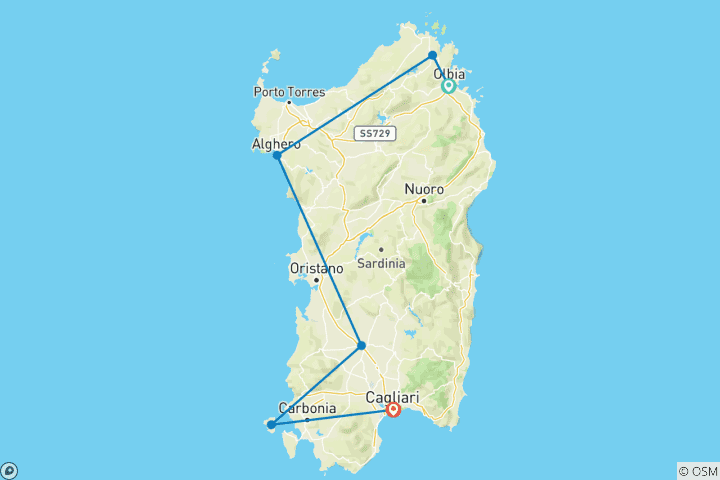 Carte du circuit Sardaigne & San Pietro : road trip vers l'île cachée