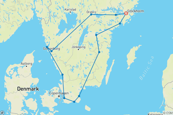 Map of Schweden Urlaub - Südschweden Rundreise