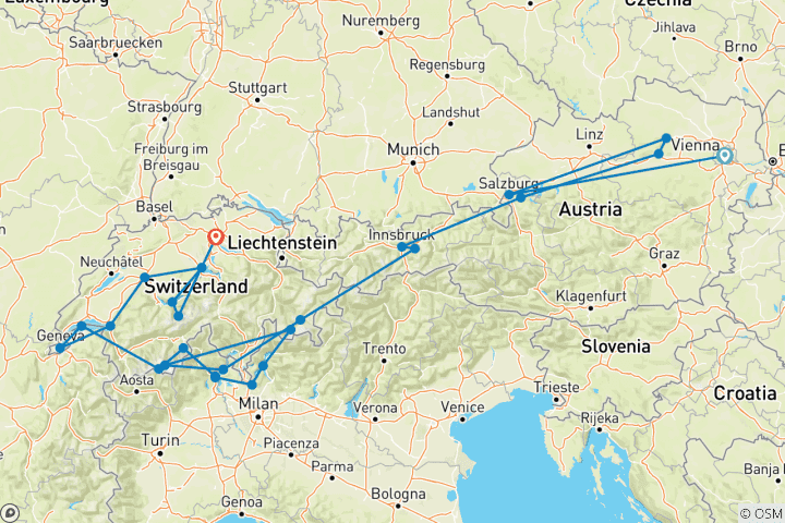 Mapa de Suiza y Austria (2025 en adelante, 13 días) (from Viena to Zúrich)