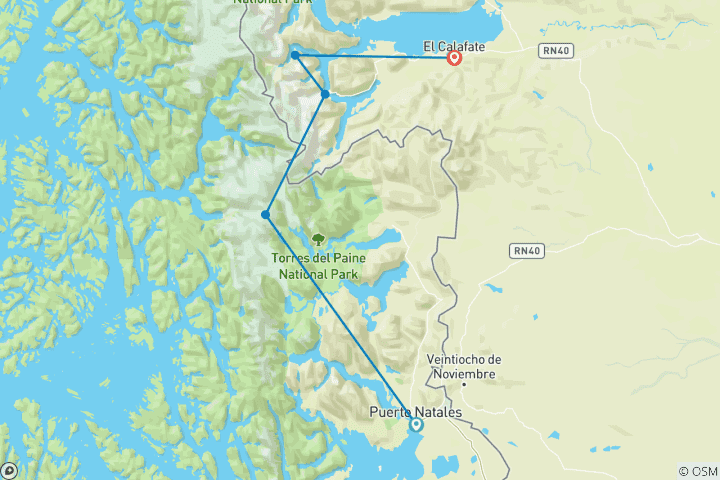 Kaart van Geluxe: Patagonië: Torres del Paine & Los Glaciares Nationaal Park