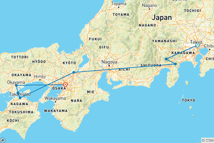 Carte du circuit Une lune de miel de rêve au Japon - 14 jours (guide et chauffeur privés)