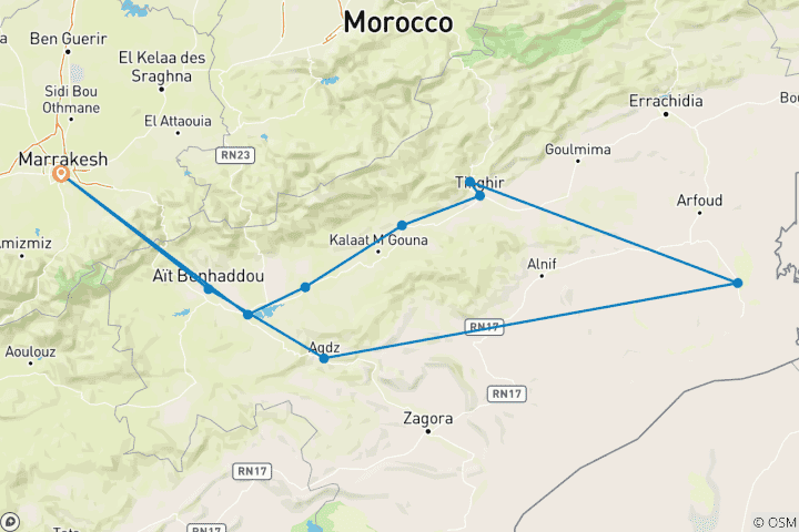 Map of 4-Day Private Sahara Desert Tour from Marrakech: Camel Rides & Luxury Camp