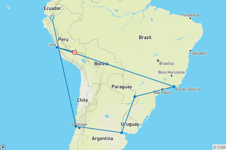 Mapa de Lo mejor de Sudamérica Santiago → Cusco (2025)