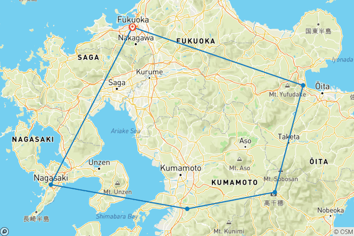 Map of 7 Days Best of Kyushu Island Classic Tour  (private guide & driver）