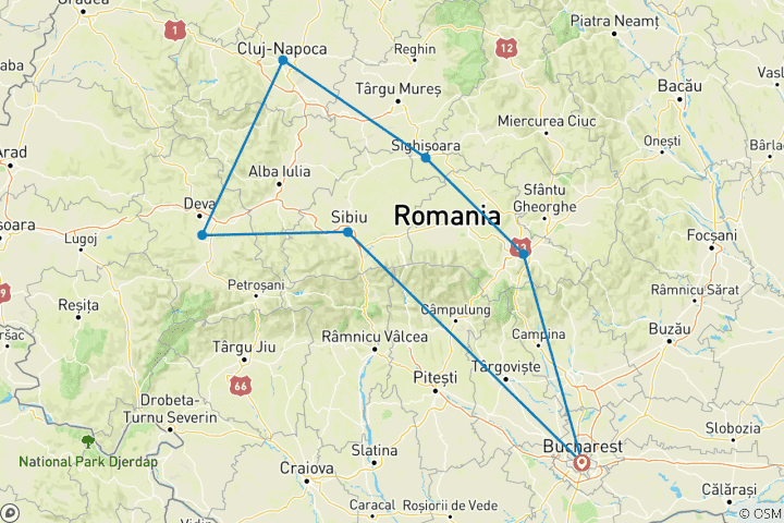 Carte du circuit Circuit sur mesure de 7 jours en Roumanie pour les familles, départ quotidien et guide privé