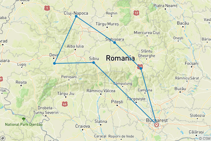 Carte du circuit Circuit sur mesure de 7 jours en Roumanie pour les familles, départ quotidien et guide privé