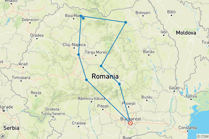 Map of Customiazed Romania Private Trip Around Carpathians with Driver Guide, Daily Departure