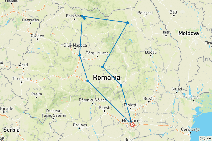 Map of Customized Romania Private Trip Around Carpathians, Daily Start