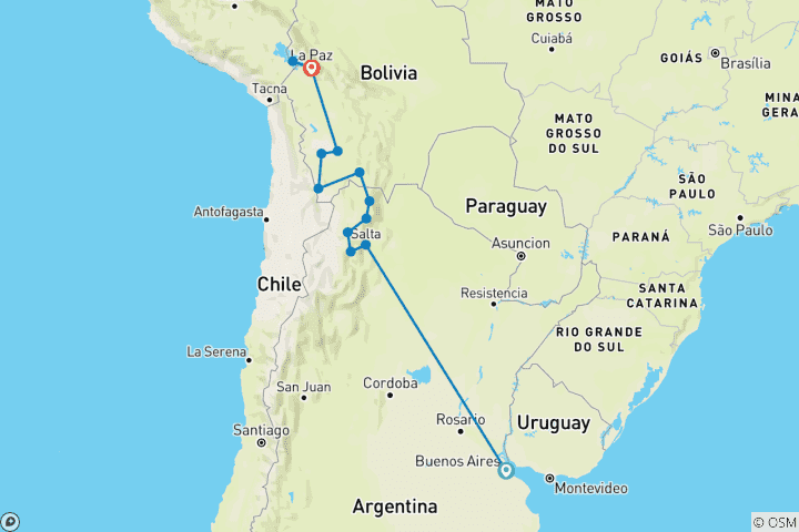 Carte du circuit 14 jours Sables sacrés : Argentine et Bolivie