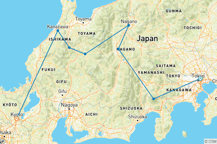 Karte von Unvergessliches Japan (mit privatem Reiseführer & Fahrer) 13 Tage