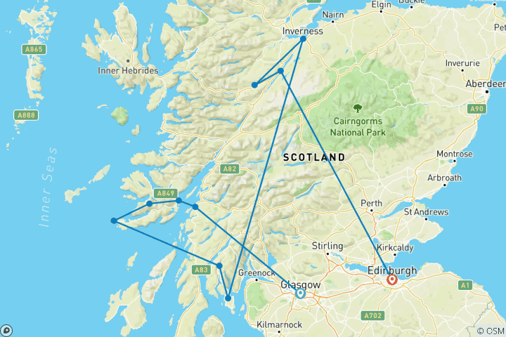 Map of Scenic Scotland, a Women-Only Tour (Small Group, 8 Days)