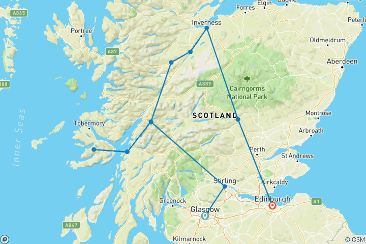 Carte du circuit Scenic Scotland, un circuit réservé aux femmes (petit groupe)