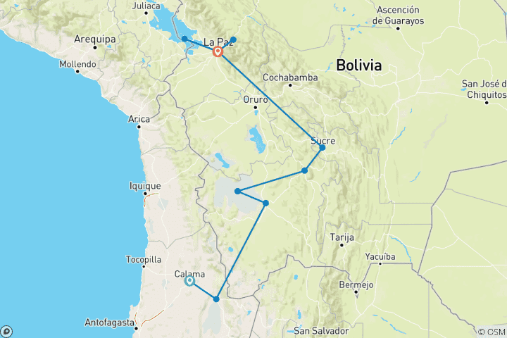 Karte von Bolivien & Chile Abenteuer 12 Tage