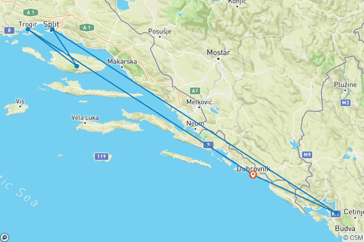 Carte du circuit Explorez la Dalmatie centrale et méridionale, autotour
