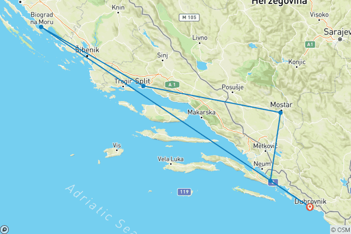 Karte von Entdecken Sie Kroatien und Bosnien, Selbstfahrer (Mehrländer)