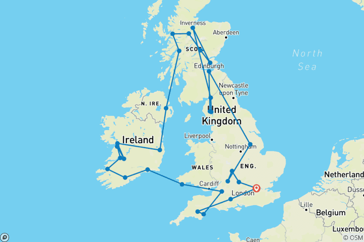 Carte du circuit Grande-Bretagne et Irlande romantiques - Premium (petit groupe)