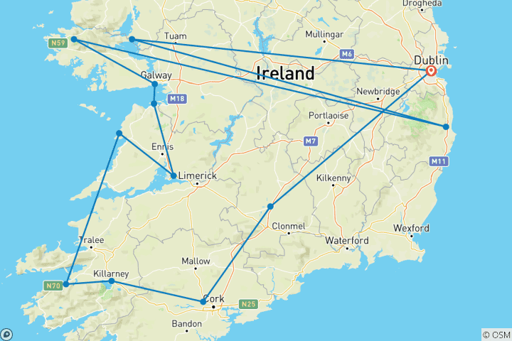 Carte du circuit Elégance irlandaise (petit groupe, 8 jours)