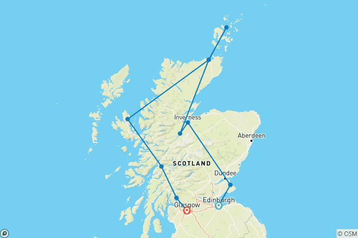 Carte du circuit Routes de campagne en Écosse (petit groupe, 9 jours)