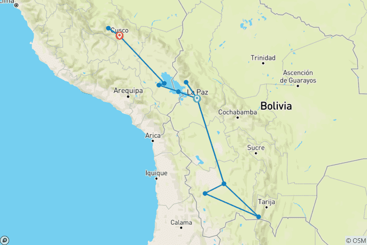 Carte du circuit Trésors des Andes, Bolivie et Pérou - 14 jours