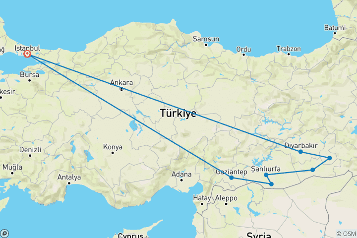 Carte du circuit Mésopotamie mystique : 9 jours de découverte dans le sud-est de la Turquie