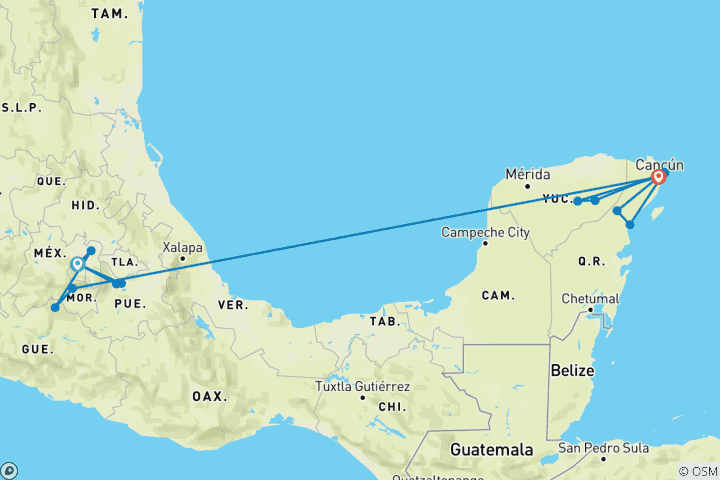 Carte du circuit Le meilleur du Mexique - Circuit privé de 11 jours