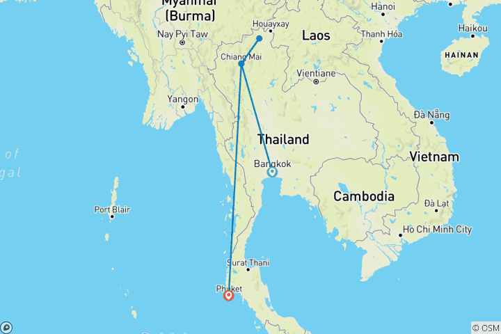 Map of Marvelous Thailand In 10 Days - Private Tour