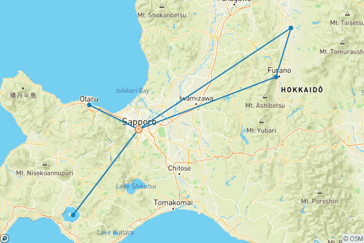 Carte du circuit Circuit de 6 jours de la symphonie florale d'Hokkaido (guide et chauffeur privés）La meilleure période pour visiter la région est entre juin et août, en été.