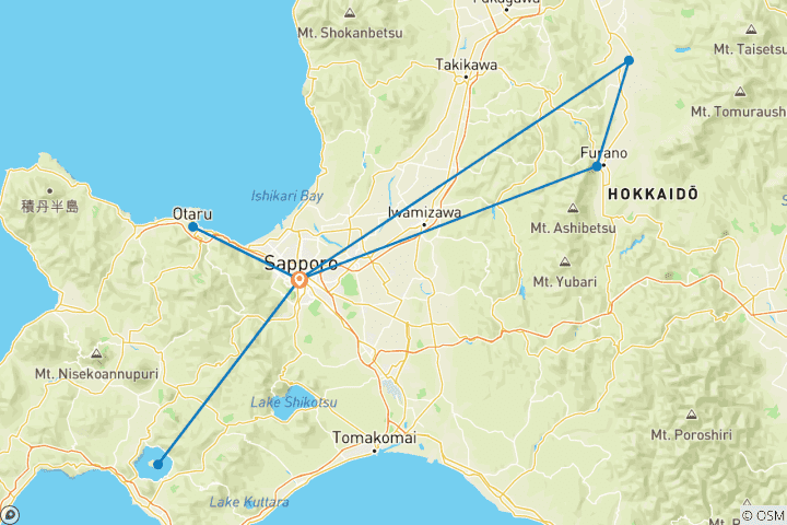 Carte du circuit Circuit de 6 jours de la symphonie florale d'Hokkaido (guide et chauffeur privés）La meilleure période pour visiter la région est entre juin et août, en été.