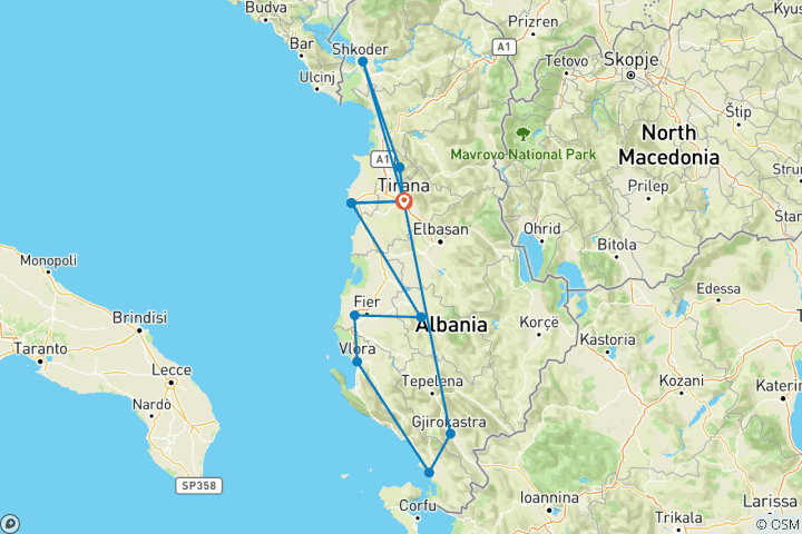 Carte du circuit Circuit de 8 jours des joyaux de l'Albanie avec visites optionnelles