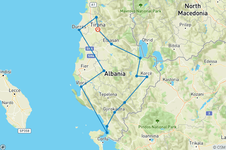 Map of Albania’s Highlights: Mountains to Riviera in 9 Days