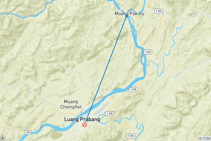 Carte du circuit Découverte du Laos : Circuit culturel privé de 4 jours à Luang Prabang