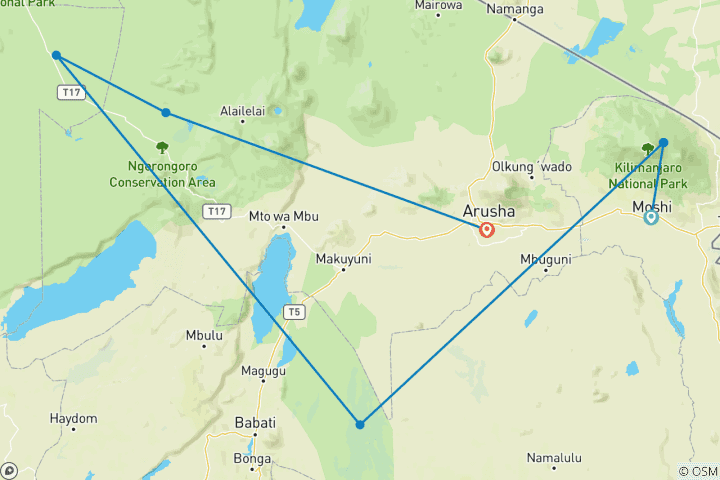 Map of 13-Days Mount Kilimanjaro climbing and Safari