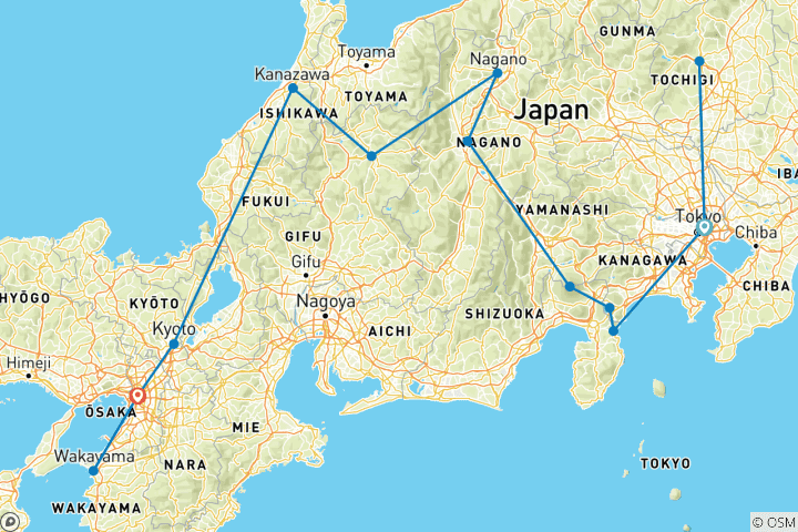 Kaart van Een liefdesverhaal in Japan – met privégids & chauffeur – 20 dagen