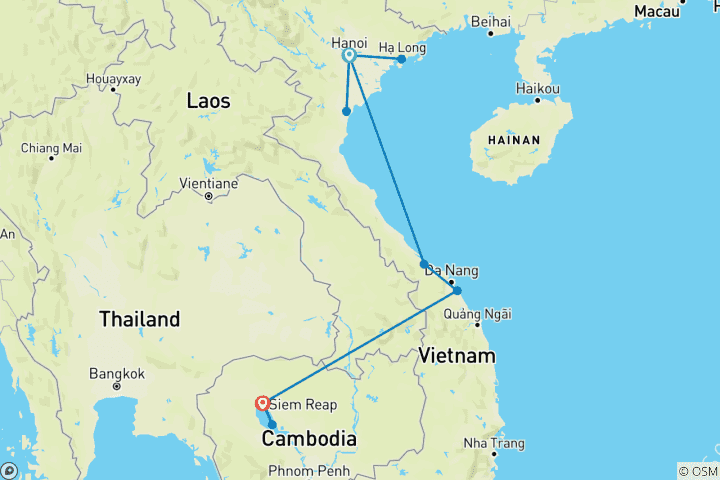 Kaart van Verken de erfgoedroutes van Vietnam en Cambodja in 14 dagen