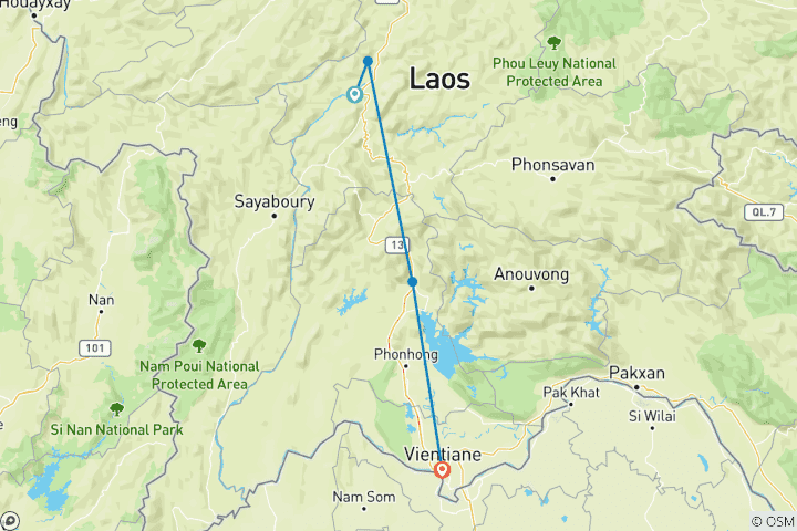 Kaart van Het beste van van Laos van Luang Prabang naar Vang Vieng&Vientiane 6 dagen Rondreis door