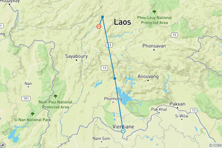 Kaart van Laos 7 dagen Rondreis door van Vientiane naar Vang Vieng&Luang Prabang