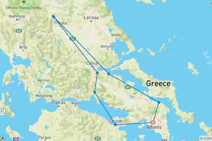 Carte du circuit Athènes et la Grèce du Nord avec Meteoras (including Metéora)