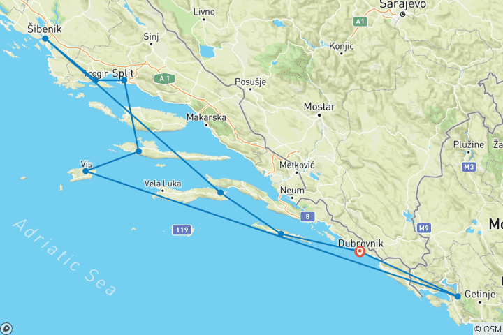 Carte du circuit Grande Croisière en Croatie et au Monténégro - Belle de L'Adriatique - Cabine Principale